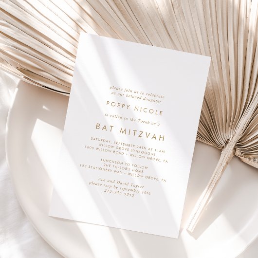 Invitation Bat mitzvah de typographie or chic