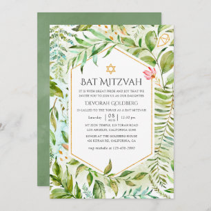 Invitation Bat mitzvah de verdure cristal géométrique