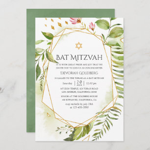Invitation Bat mitzvah de verdure cristal géométrique