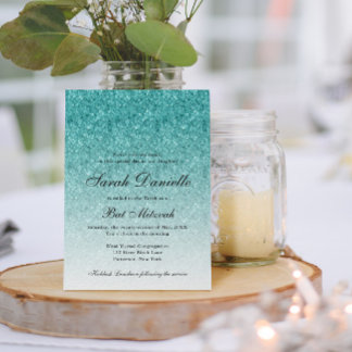 Invitation Bat mitzvah de verre Aqua Blue Parties scintillant