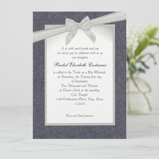 Invitation Bat mitzvah Denim et Bows (Debout devant)