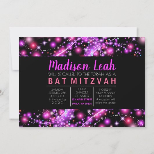 Invitation Bat mitzvah des ÉTOILES DE PINK (Devant)
