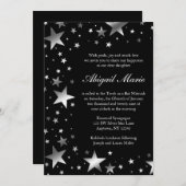 Invitation Bat mitzvah des étoiles noires en argent (Devant / Derrière)