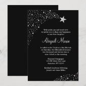 Invitation Bat mitzvah des étoiles noires en argent (Devant / Derrière)