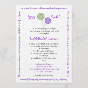 Invitation Bat mitzvah des trésors de bonbons