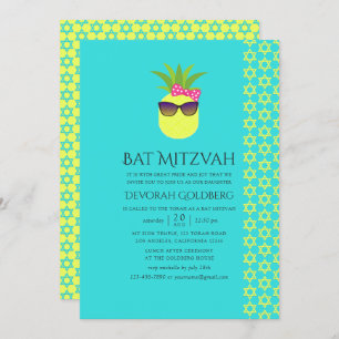 Invitation Bat mitzvah d'été Turquoise et Lemon Tropical