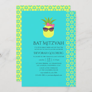 Invitation Bat mitzvah d'été Turquoise et Lemon Tropical