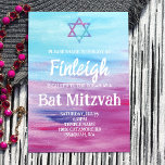 Invitation Bat mitzvah d'étoile de Parties scintillant rose c<br><div class="desc">Invitation Bat mitzvah colorée avec turquoise, aqua, arrière - plan rose et star de la parties scintillant de david est aussi un design festif pour les 12ème ou 13ème anniversaire d'une fille. Un look simple avec des mots seulement avec des touches abstraites festives est un moyen facile d'annoncer votre bat...</div>
