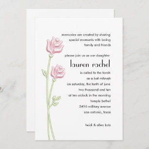 Invitation bat mitzvah Deux Roses Roses Roses Rose