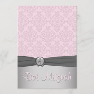 Invitation Bat mitzvah du Ballet Damas rose et gri
