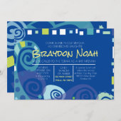 Invitation Bat mitzvah du bar NOAH'S ARK & WAVES (Devant / Derrière)