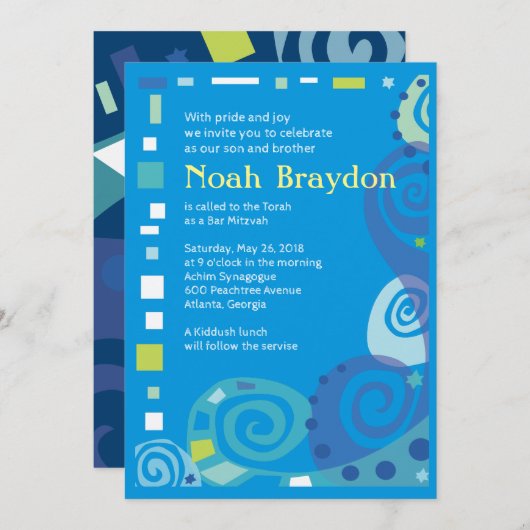 Invitation Bat mitzvah du bar NOAH'S WAVES (Devant / Derrière)