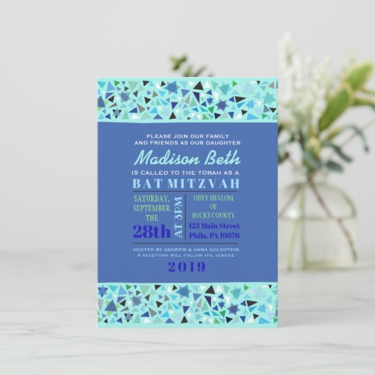 Invitation Bat mitzvah du bar STAR WALL Aqua (Debout devant)