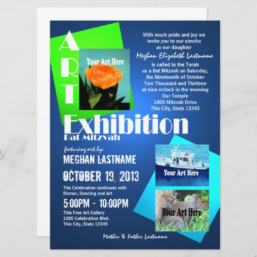 Invitation Bat mitzvah du salon d'art (Devant / Derrière)