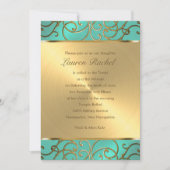Invitation Bat mitzvah Elegant Aqua Green Gold Filigree (Devant)