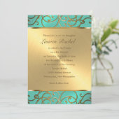 Invitation Bat mitzvah Elegant Aqua Green Gold Filigree (Debout devant)