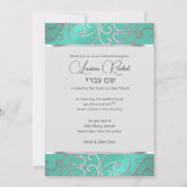 Invitation Bat mitzvah Elegant Aqua Green Silver Filigree (Devant)
