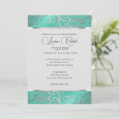 Invitation Bat mitzvah Elegant Aqua Green Silver Filigree (Debout devant)