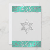 Invitation Bat mitzvah Elegant Aqua Green Silver Filigree (Dos)