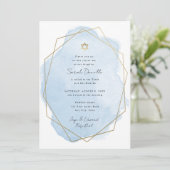 Invitation Bat mitzvah élégant, Aquarelle Bleue, Double face (Debout devant)