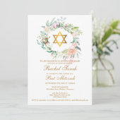 Invitation Bat mitzvah Elegant Aquarelle Floral Garland (Debout devant)