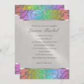 Invitation Bat mitzvah élégant Arc en ciel et Filigree en arg (Devant / Derrière)