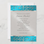 Invitation Bat mitzvah Elégant bleu turquoise Silver Filigree (Devant)