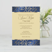 Invitation Bat mitzvah Elegant Blue et Gold Filigree (Debout devant)