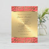 Invitation Bat mitzvah Elegant Coral et Gold Filigree (Debout devant)