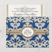 Invitation Bat mitzvah - Elégant feuille florale Damas baroqu (Devant / Derrière)