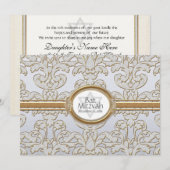 Invitation Bat mitzvah - Elégant feuille florale Damas baroqu (Devant / Derrière)
