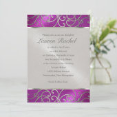 Invitation Bat mitzvah Elégant Framboise rose argent Filigree (Debout devant)