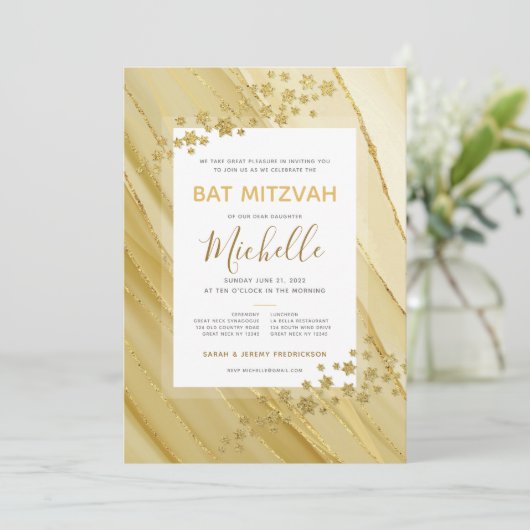 Invitation Bat mitzvah Elegant Gold Parties scintillant Invit (Debout devant)