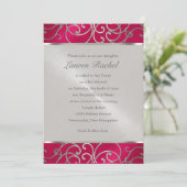Invitation Bat mitzvah Élégant Magenta Rose Silver Filigree (Debout devant)
