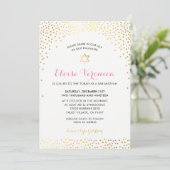 Invitation BAT MITZVAH élégant mini confetti spot or rose (Debout devant)