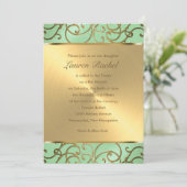 Invitation Bat mitzvah Elegant Mint Green Gold Filigree (Debout devant)