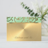 Invitation Bat mitzvah Elegant Mint Green Gold Filigree (Debout devant)