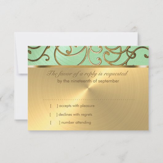 Invitation Bat mitzvah Elegant Mint Green Gold Filigree (Dos)