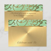 Invitation Bat mitzvah Elegant Mint Green Gold Filigree (Devant / Derrière)