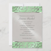 Invitation Bat mitzvah Elégant Mint Green Silver Filigree (Devant)