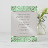 Invitation Bat mitzvah Elégant Mint Green Silver Filigree (Debout devant)
