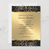 Invitation Bat mitzvah Elegant noir et or Filigree (Devant)