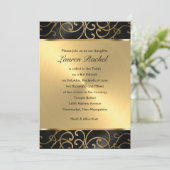 Invitation Bat mitzvah Elegant noir et or Filigree (Debout devant)