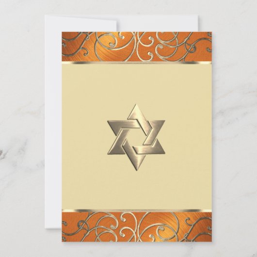 Invitation Bat mitzvah élégant orange et Gold Filigree (Dos)