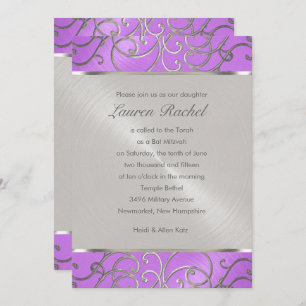 Invitation Bat mitzvah Elégant orchidée violet argent Filigre