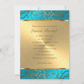 Invitation Bat mitzvah Elegant Turquoise Blue Gold Filigree (Devant)