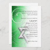Invitation Bat mitzvah Emerald Shimmer Star de David (Devant / Derrière)