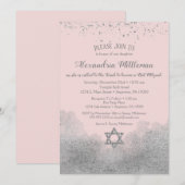 Invitation Bat mitzvah en argent rose (Devant / Derrière)
