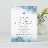 Invitation Bat mitzvah en marbre bleu argenté (Debout devant)