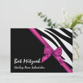 Invitation Bat mitzvah en satin rose et rayures (Debout devant)